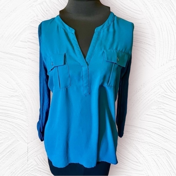 INC International Concepts Dark Teal Blouse Medium - Picture 1 of 9